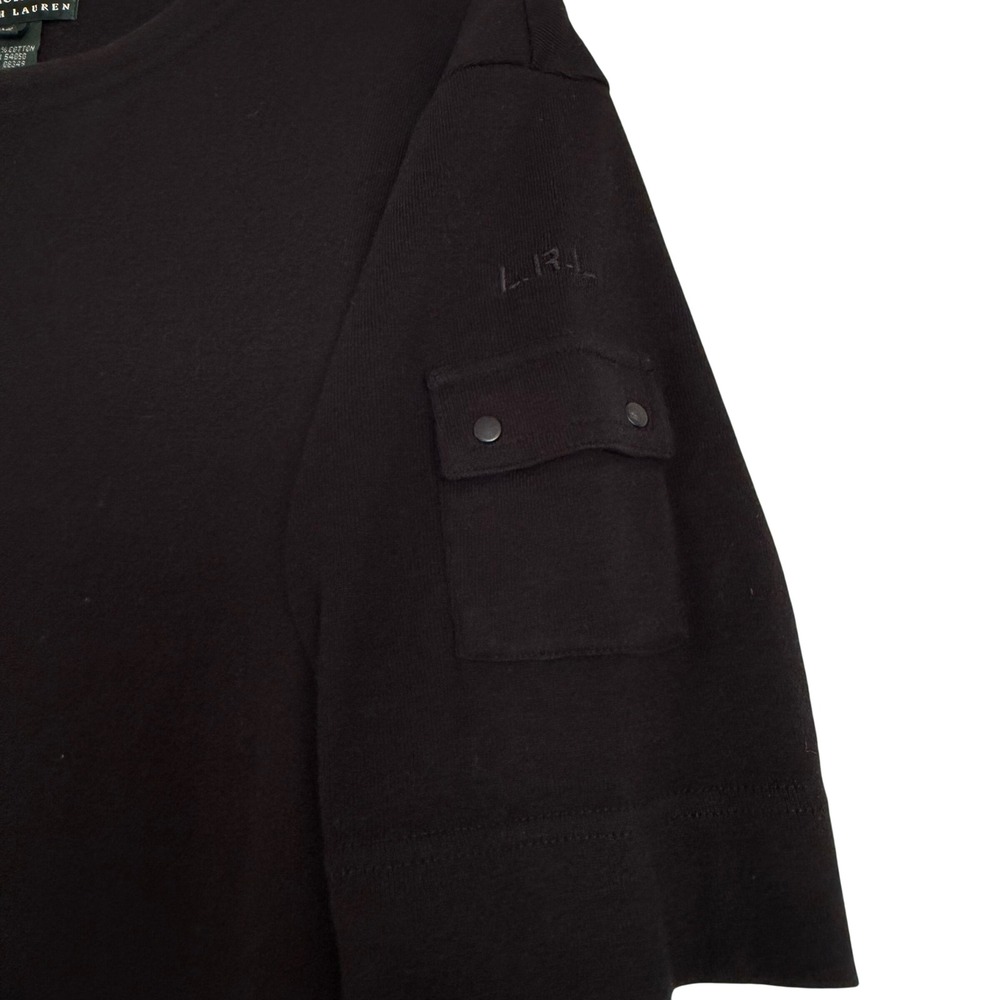 Vintage Lauren Ralph Lauren Black Ribbed Cotton Cargo Pocket Midi Dress XL - Picture 4 of 5